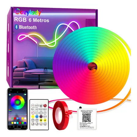 Cozylady Tira De Neón Flex Led Luz Bluetooth Rgb 6m Ip68 Impermeable Sincronización De Música Led Tv Diy Luces Led Cuarto Gaming Fiesta Decoración De Interior