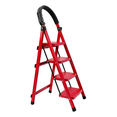 Escalera Tijera Plegable 4 Peldaños / 4 Escalones Tipo Tijera - Acero Tubular Color Rojo, Portátil Y Resistente Para Hogar, Trabajo, Construcción Y Uso Doméstico Profesional - Surpday