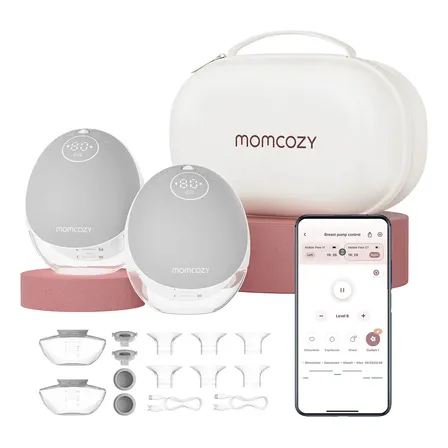 Momcozy Extractor De Leche Eléctrico Portátil Mobile Flow M9, Control Discreto Mediante App Con Múltiples Modos Personalizados Y 15 Niveles, Paquete De 2, Gris