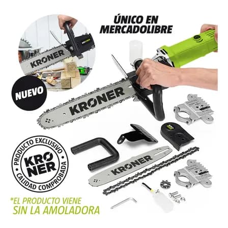 Adaptador Tipo Sierra Para Esmeriladora Angular De 115mm. Convertilo En Motosierra - Kroner Verde Lima