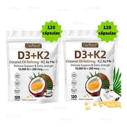 Gwynne Vitamina D3 10.000ui + K2 Mk-7 200mcg,120cápsulas 2 En 1 Aceite De Coco Vírgenapoyo Óseo,inmunológico Y Cardíaco 2pcs