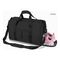 Maleta Deportiva Quanna Bolsa Gym Viaje Mochila Fitness Bag Color Negro Con Compartimento Para Zapatos Y Bolsillo Separado Para Viaje Natación Yoga Bolsa De Lona Para Mujeres Y Hombres