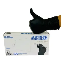 Guantes descartables antideslizantes Ambiderm Soft color negro talle G de nitrilo x 100 unidades