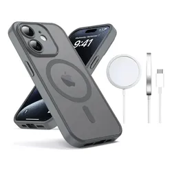 Funda Case Para iPhone Gris Con Magsafe + Cargador Inalambrico Uso Rudo Antideslizante Mate Translúcido A Prueba De Golpes Para iPhone 11 Zacateq
