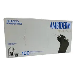 Guantes descartables antideslizantes Ambiderm Soft color negro talle M de nitrilo x 100 unidades