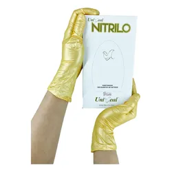 Guante Examen Nitrilo Uniseal Dorado Metálico Caja C/100pzs Talla Ch