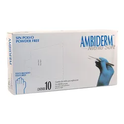Guantes descartables antideslizantes Ambiderm Soft color azul talle G de nitrilo x 10 unidades