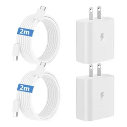 Cerobby 45W Cargador Carga Súper Rápida 45W Tipo C para Samsung Galaxy S25 Ultra/ S25+/ S24 Ultra/S24+,Tipo C Carga Rapida con 2M Cable 2 Piezas Blanco