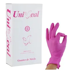 Guantes de nitrilo UniSeal antideslizantes talla M rosa sin polvo x100