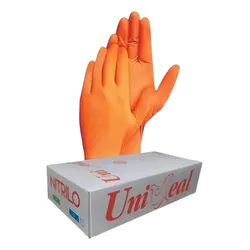 Guantes descartables antideslizantes UniSeal 3.5 grs color naranja talle G de nitrilo x 100 unidades