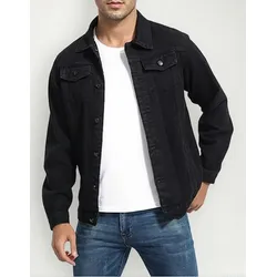 Chaqueta De Mezclilla Delgada Negro Slim Para Hombre