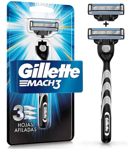 Rastrillo Gillette Mach3, 1 Mango + 2 Repuestos con 3 Hojas para Rasurar al Ras
