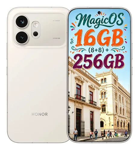 Celular Honor 600 5g Dual Sim 256gb 16(8+8)gb Ram Cámara Nocturna De 200mp Snapdragon 7 Gen 4 7000mah 6.57 120hz Magicos10+android 16 Blanco Dorado