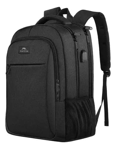 Mochila Para Escolar, Mochila De Viaje, Con Puerto Carga Usb, Ideal Para Negocios, Antirrobo Matein, Negro, Regalo Para Hombre