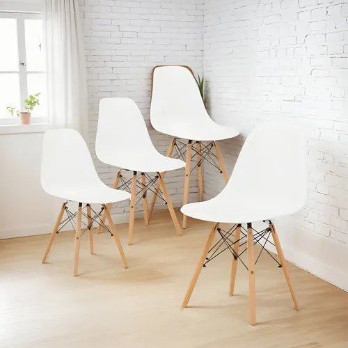 Set X 4 Sillas Comedor Tipo Eames Minimalistas Reforzadas Estructura De La Silla Negro Asiento Blanco