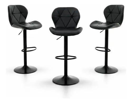 Silla De Bar Y Barra De Cocina Moderno Con Respaldo Set 3 Pz Acabado De La Estructura Negro Color Negro