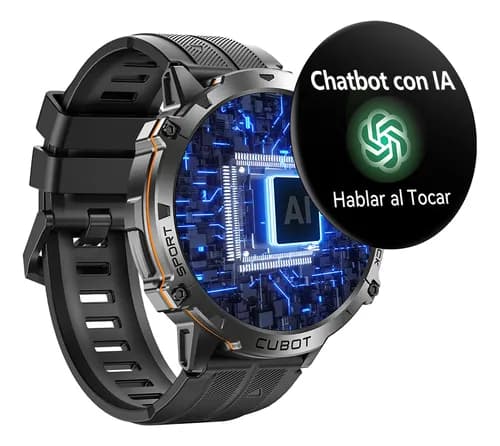 Reloj inteligente CUBOT X3 Smartwatch con Llamadas y IA ChatGPT 100 Días Batería Resistente Agua Reloj Militar para Hombre Negro