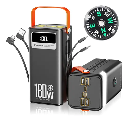 Power Bank 80000mah Batería Portátil 180w Cargador Ultrarápida, Kinwodon Cargador Con Cable, Paquete De Batería Esencial Para Viajes Con Pantalla Led Para iPhone, Samsung, Android, iPad, Tablets Etc.