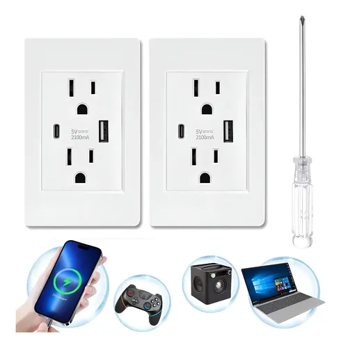 Contacto Doble Toma Corriente Con Puertos Usb Y Tipo C 2pc
