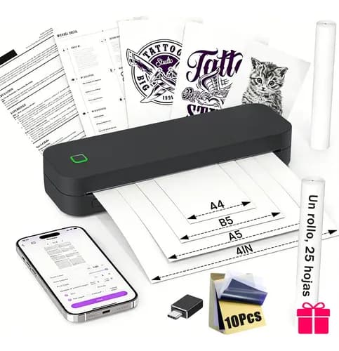 Impresora Portátil Bluetooth Aiyin A4 Color Negro Compatible Con Impresión De Papel Para Tatuajes Y Funciona Con Conexión Bluetooth O Usb