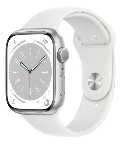 Apple Watch Series 8 GPS - Caja de aluminio plata 45 mm - Correa deportiva blanca - Patrón - Aceptable (Reacondicionado)