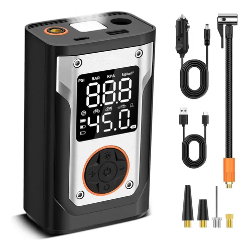 Goxawee® Bomba De Aire Inalambrica 150psi Compresor De Aire Portatil Poderde Aire Preestablecida Con Luz Led Y 6x Faster Inflation Para Inflar Ilantas Para Coche, Moto, Bicicleta, Bola Negro