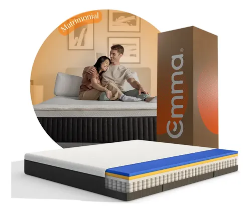 Colchón Emma Hybrid Matrimonial | Memory Foam & Resortes Color Blanco/Gris