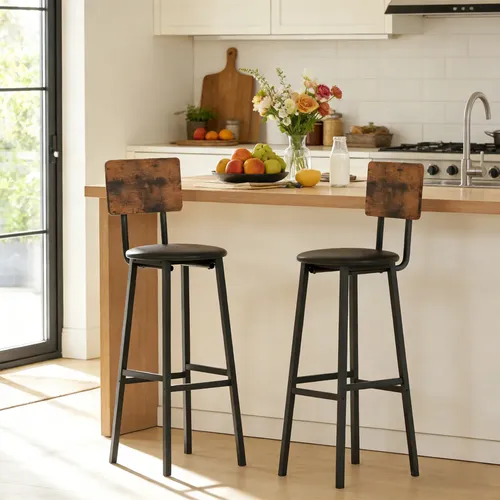 Taburetes De Bar Juego X 2 Con Respaldo Con De Asiento Suave