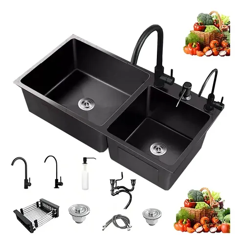 Fregadero Cocina Acero Inoxidable 80x45cm Negro Makayla Organizador