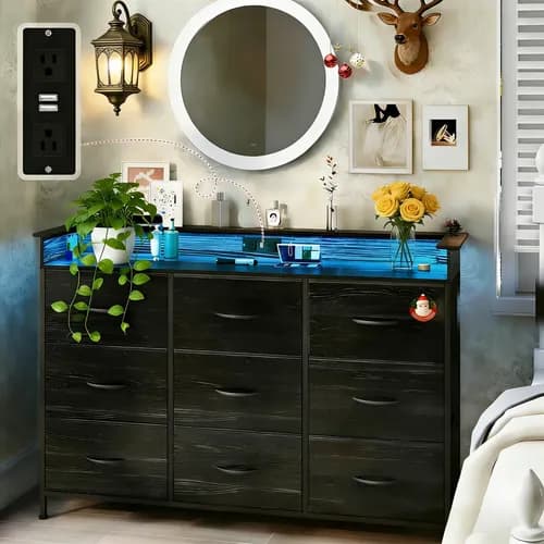 Furrific®armario Closet Con 9 Cajone Y Led Y Casquillo Negro