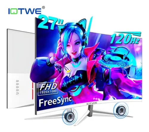 Monitor Gamer Curvo Pc Hdmi 2.0 VGA portátil LED 120 Hz 27 Pulgadas Bocinas Full HD Freesync Hdr Blanco Iotwe