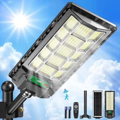 4800w Lámpara Led Solar Exterior Alumbrado Público Suburbano De Alto Brillo Con Sensor De Movimiento Suzwip, Luces De Estacionamiento De Anochecer A Amanecer Y Control Remoto Para Patio, Calles