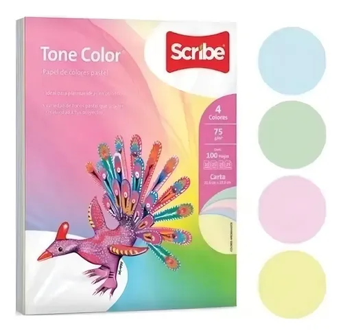 Paquete De 100 Hojas Tamaño Carta 4 Colores Pastel Tone