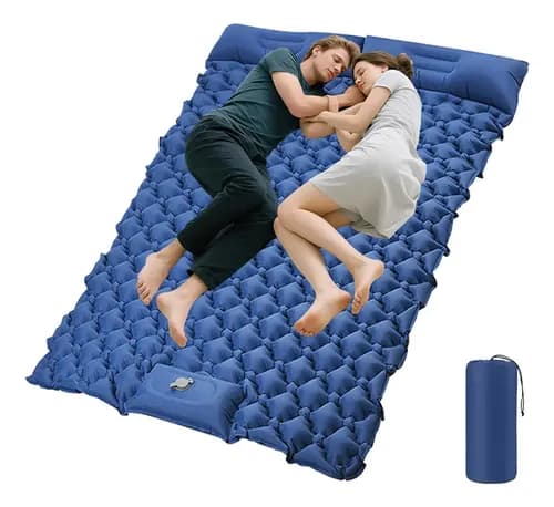 Gioia Colchón Inflable Matrimonial Azul con Bomba de Pie y Almohada para Camping