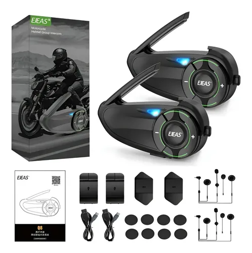 Intercomunicador Ejeas Q8 Para Casco De Moto 2pz Mesh3 Ip67