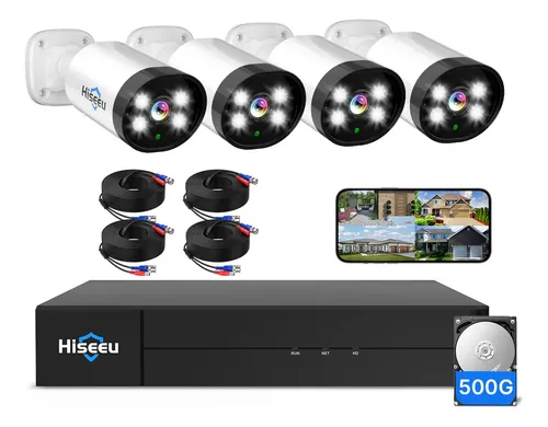 Kits De Seguridad Dvr 4 Cámaras 5mp Hd Visión Nocturna Blanco