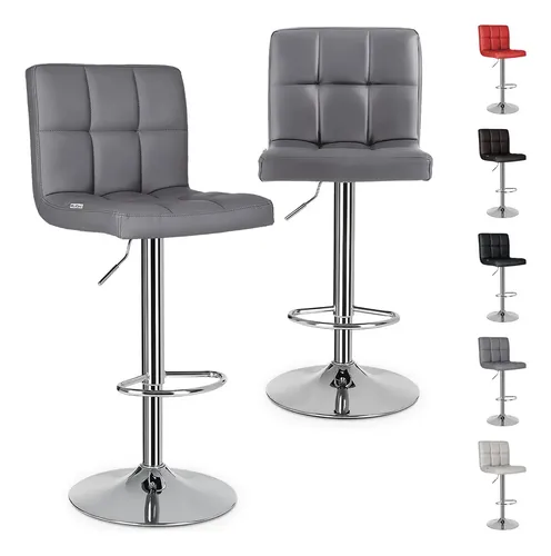 Set De 2 Bancos Sillas Con Respaldo Altura Regulable Giratorio 360° Diseño Moderno Y Elegante Gris Ws98105 Blick