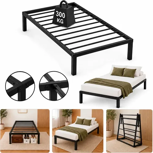 Base Cama Individual Acero Plegable Resistente Soporta 300Kg Color Negro Facil Armado Incluye Tornilleria Estructura Reforzada Tubular Rectangular Diseño Ahorra Espacio Alta Durabilidad Houzer