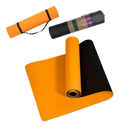 Meeyoga Tapete Para Yoga Ejercicio Entrenamiento 8mm Grosor 183x61cm Color Negro Y naranja Imprescindible para el yoga en casa