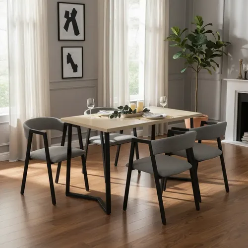 Juego De Comedor 4 Sillas Mesa Rectangular Cocina Cafetería Color Beige Kingshouse Salvia