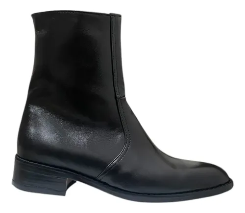 Botas Vestir Piel Negra Tacón Cubano Suela Cuero Hombre