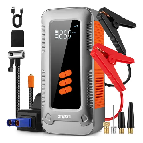 Arrancador De Batería De Auto Portátil 9000a Inflador 150psi STQUSTI Cargador De Bateria Coche Caja De Arranque De 12 V 9 L De Gasolina 7,5 L De Diésel Luces LED Y Pantalla LCD Compresor De Aire