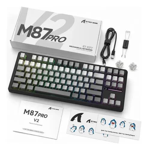 Teclado Mecánico Gamer Attack Shark M87 Español ñ 4000mAh 75% RGB Teclado Inalambrico 86 Teclas PBT Impresión Lateral Hot swappable Teclado Para Pc, Mac, Teléfonos, Ps4, Negro