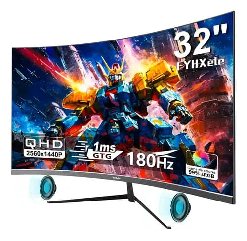 Monitor Gamer Curvo FYHXele 32" 2K 180Hz | Resolución 2560x1440 QHD, 180Hz, 1ms, FreeSync, Conexiones DP y HDMI