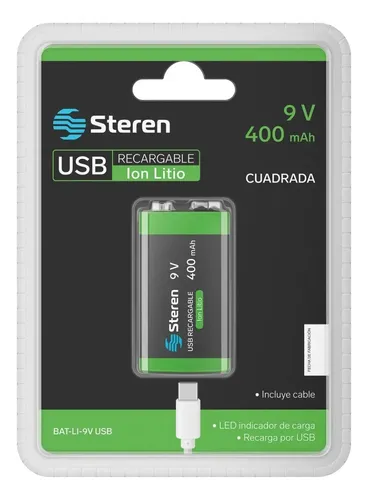 Batería Recargable Usb Li-ion Tipo 9v 400mah | Bat-li-9v Usb