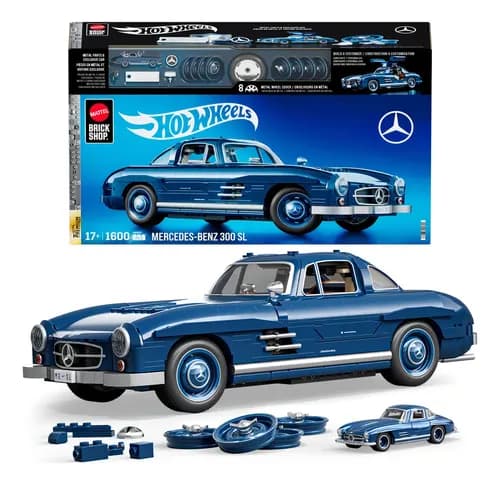 Set de Construcción Mattel Brick Shop Premium Mercedes-Benz 300 SL, con 1600 Piezas y Vehículo Hot Wheels