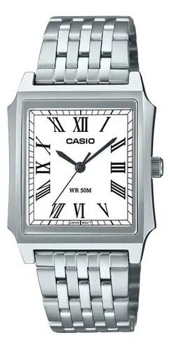 Reloj Casio Mtp-b190d De Acero Inoxidable Para Hombre Con Fondo Blanco Plateado