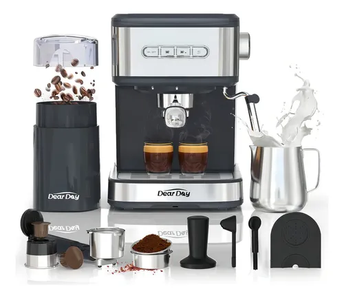 Dear Day Cafetera Con Molino De Café Independiente, Mango Para Cápsulas Y Mango Para Café Molido, Prensa De Café, Jarra... Plateado