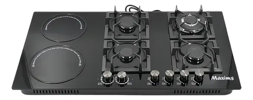 Parrilla Híbrida Maxims Gc9007gb De 6 Quemadores, Gas Y Eléctrica Empotrable Negro