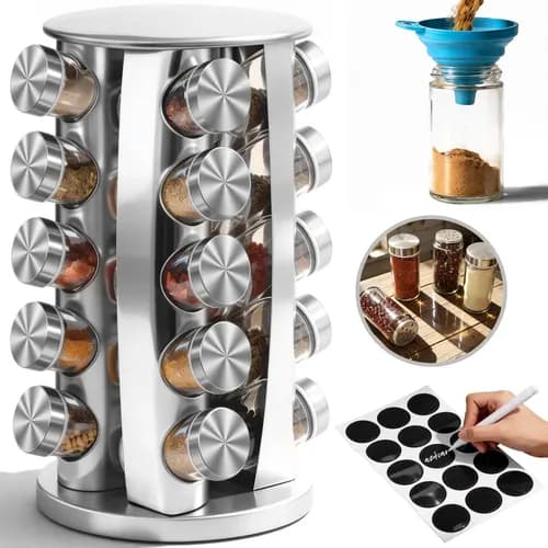 Especiero Giratorio, 20 Tarros Vidrio Organizador de Especias y Condimentos